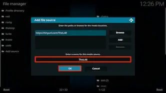 Highlight the box underneath marked Enter a name for this media source, type the name you wish to use for the repo then click OK