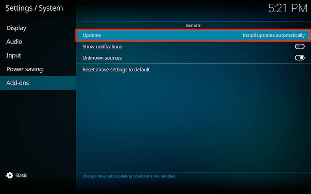 Select updates so we can change the settings