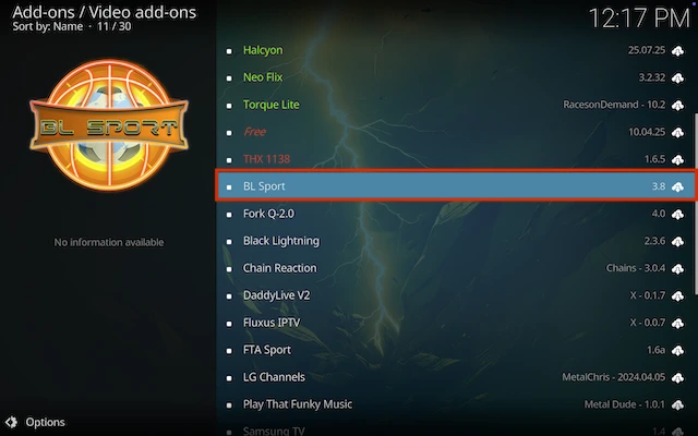 select the BL Sport add-on