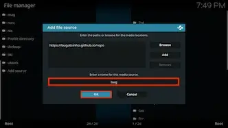 Highlight the box underneath marked Enter a name for this media source, type the name you wish to use for the repo then click OK