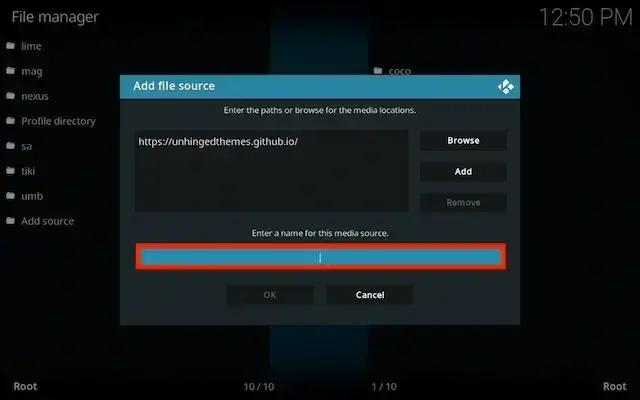 Click the box underneath marked Enter a name for this media source