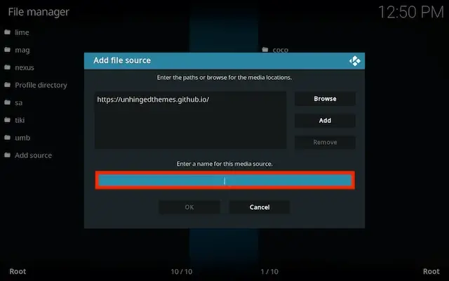 Click the box underneath marked Enter a name for this media source