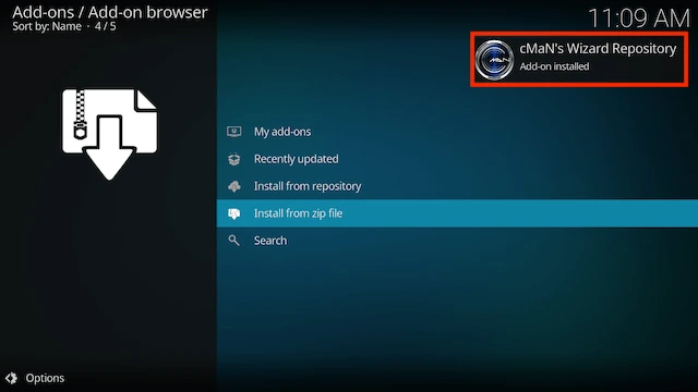Wait until you see a notifficatioon on your Kodi device telling you the repo is installed