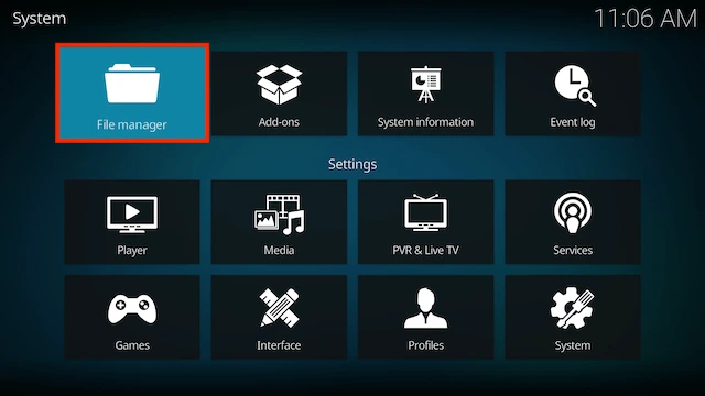 Select File Manager so we can add the source URL