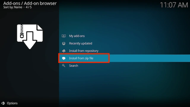 select install from zip file