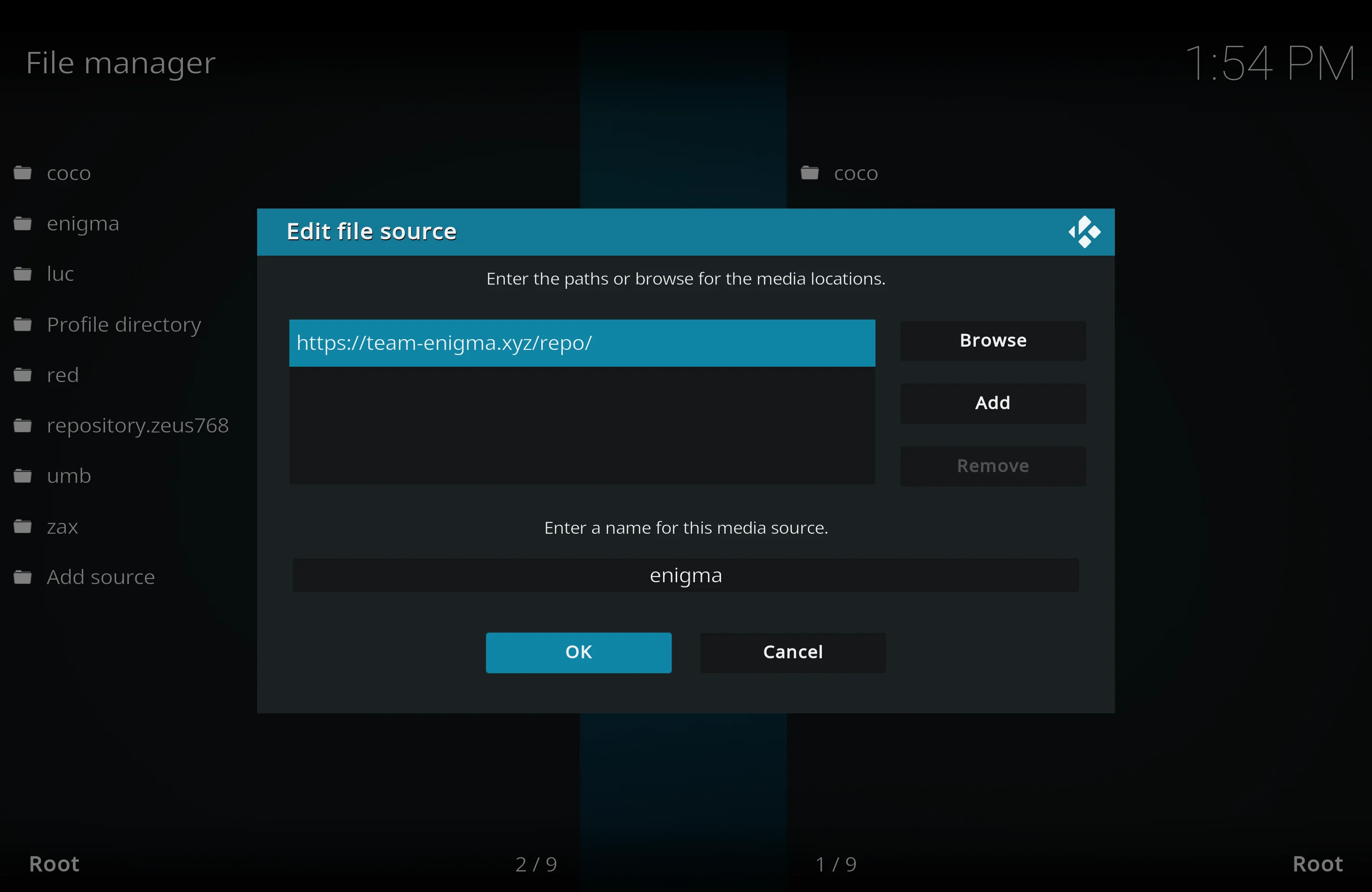 Highlight the box underneath marked Enter a name for this media source, type the name you wish to use for the repo then click OK