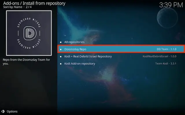 Select the repo from where we will install our add-on