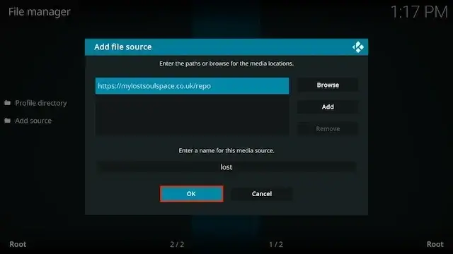 Click ok to confirm the name of the repo