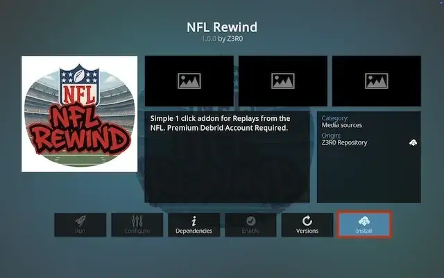 Select Install NFL Rewind