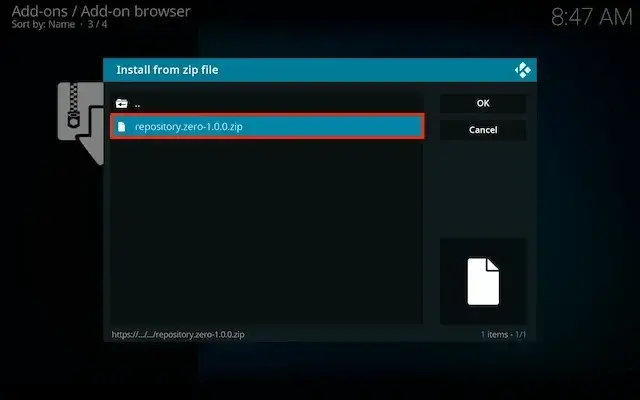 Select the Zero repository