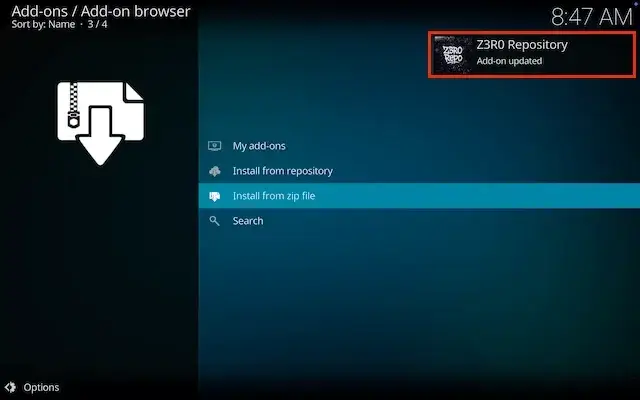 Wait for the enabled notification on your Kodi screen